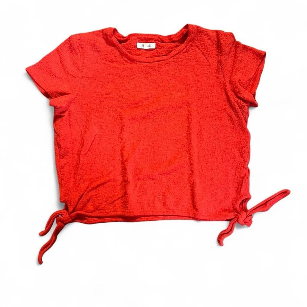 Women’s Madewell Red Tie-Hem Short Sleeve Top
